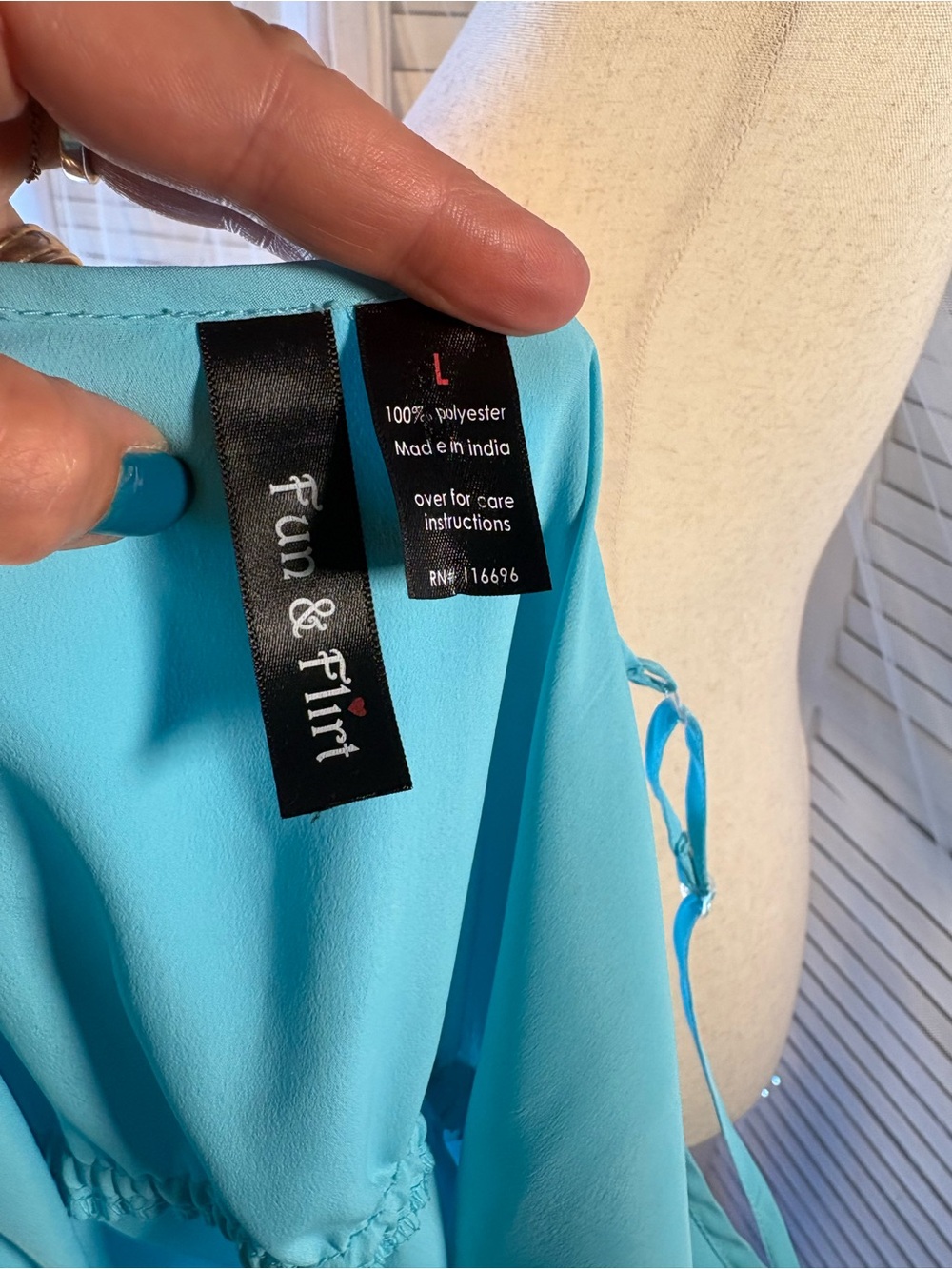Fun & Flirt Aqua Ruffle-Front Spaghetti Strap Mini - Picture 5 of 5